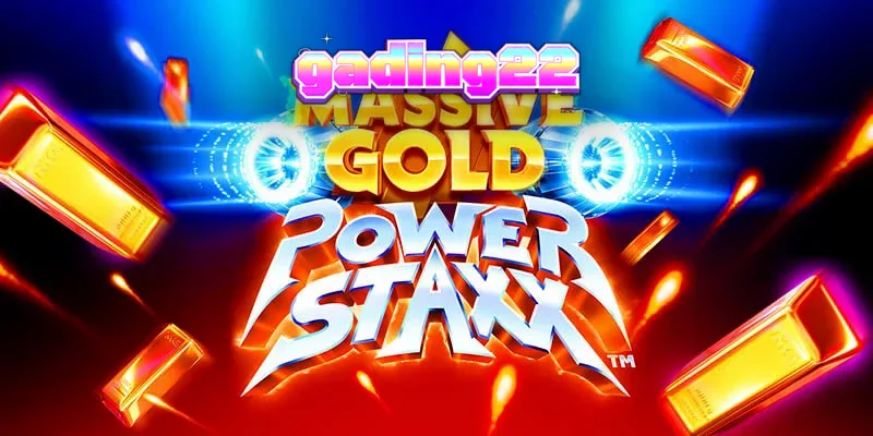 Tampilan visual futuristik dari slot Massive Gold Power Staxx dengan nuansa galaksi neon.